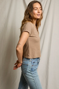 perfectwhitetee T-Shirt Alanis Recycled Cotton V Neck Tee, Mocha Soho-Boutique