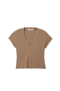 perfectwhitetee T-Shirt Alanis Recycled Cotton V Neck Tee, Mocha Soho-Boutique