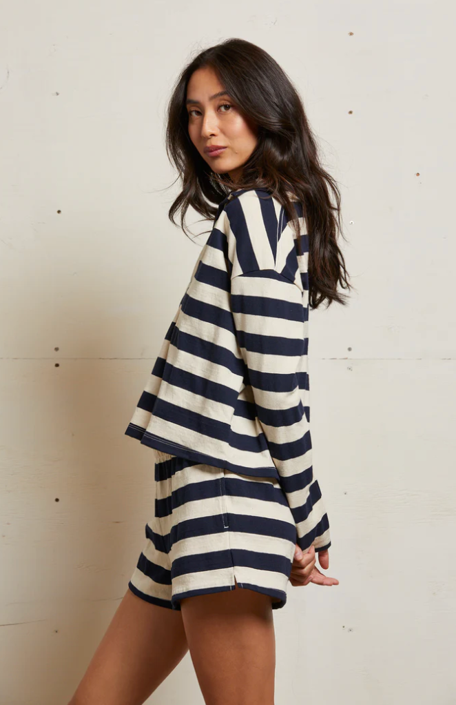 perfectwhitetee T-Shirt Alison Pullover, Natural/Night Stripe Soho-Boutique