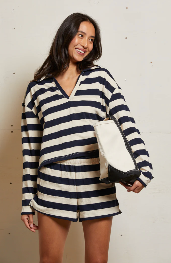 perfectwhitetee T-Shirt Alison Pullover, Natural/Night Stripe Soho-Boutique