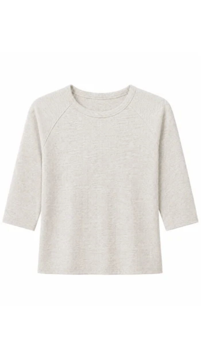 perfectwhitetee T-Shirt Amelia Luxe Rib Elbow Raglan Crewneck, Oatmeal Soho-Boutique