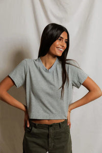 perfectwhitetee T-Shirt Cher Ringspun Cotton Crew Tee, Heather Grey Soho-Boutique