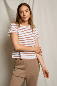 perfectwhitetee T-Shirt Everett Jersey Stripe Boxy Crewneck Tee, Mocha Stripe Soho-Boutique