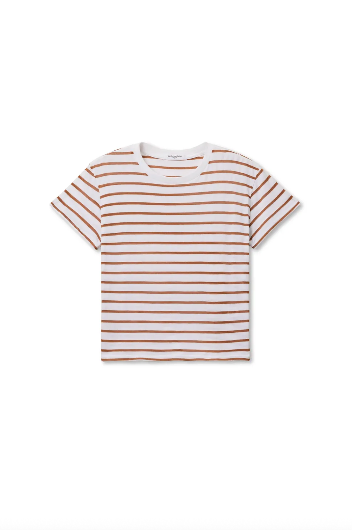 perfectwhitetee T-Shirt Everett Jersey Stripe Boxy Crewneck Tee, Mocha Stripe Soho-Boutique