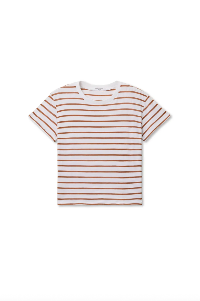 perfectwhitetee T-Shirt Everett Jersey Stripe Boxy Crewneck Tee, Mocha Stripe Soho-Boutique