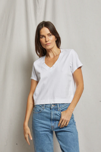 perfectwhitetee T-Shirt Frankie Springspun Cotton Vneck, White Soho-Boutique