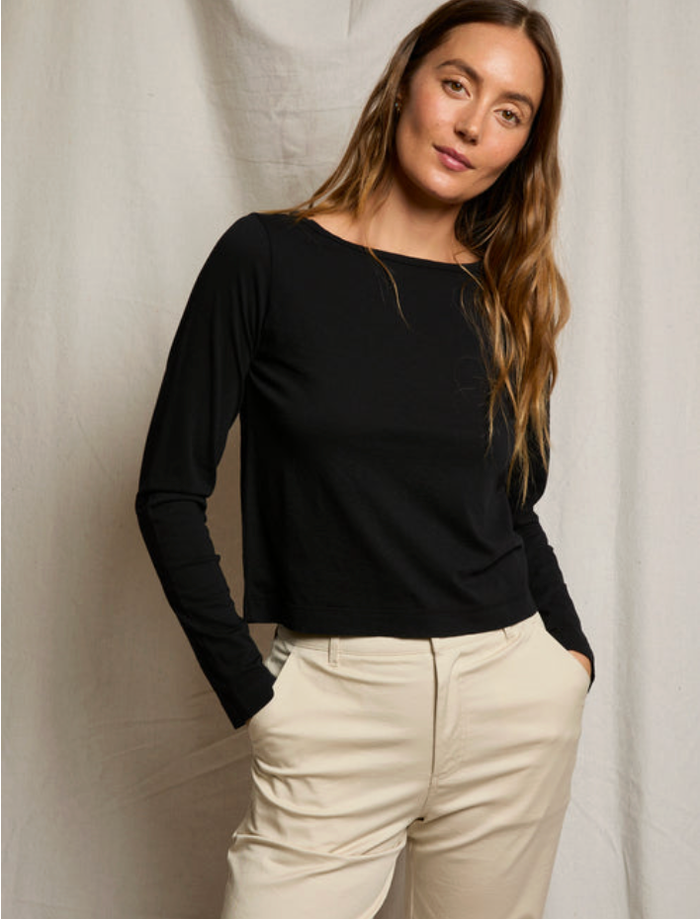 perfectwhitetee T-Shirt Parker Long Sleeve Tee, True Black Soho-Boutique