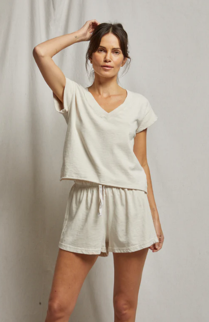 perfectwhitetee T-Shirt Pearl Japanese Jersey V Neck, Sugar Soho-Boutique