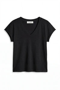 perfectwhitetee T-Shirt Pearl V Neck Tee, True Black Soho-Boutique