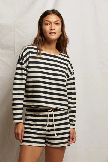 perfectwhitetee T-Shirt Taylor Long Sleeve, Black Natural Stripe Soho-Boutique