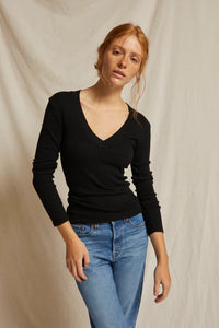 perfectwhitetee T-Shirt Viola V Neck, Black Soho-Boutique