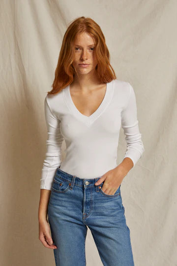 perfectwhitetee T-Shirt Viola V Neck, White Soho-Boutique