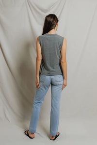 perfectwhitetee tank Faye Crispy Cotton Muscle Tank, Heather Grey Soho-Boutique