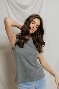 perfectwhitetee tank Faye Crispy Cotton Muscle Tank, Heather Grey Soho-Boutique