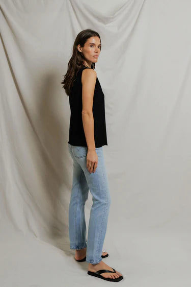 perfectwhitetee tank Faye Crispy Cotton Muscle Tank, True Black Soho-Boutique