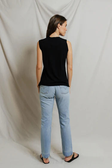 perfectwhitetee tank Faye Crispy Cotton Muscle Tank, True Black Soho-Boutique
