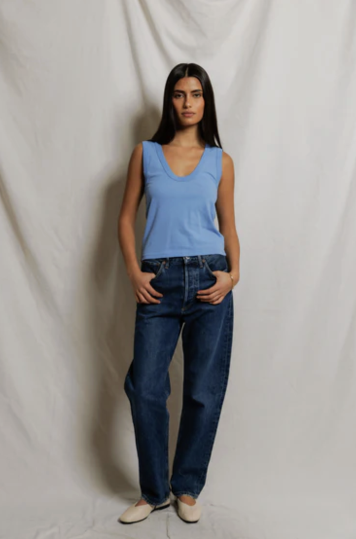 perfectwhitetee Tank Khara Cotton Tank, Pacific Blue Soho-Boutique