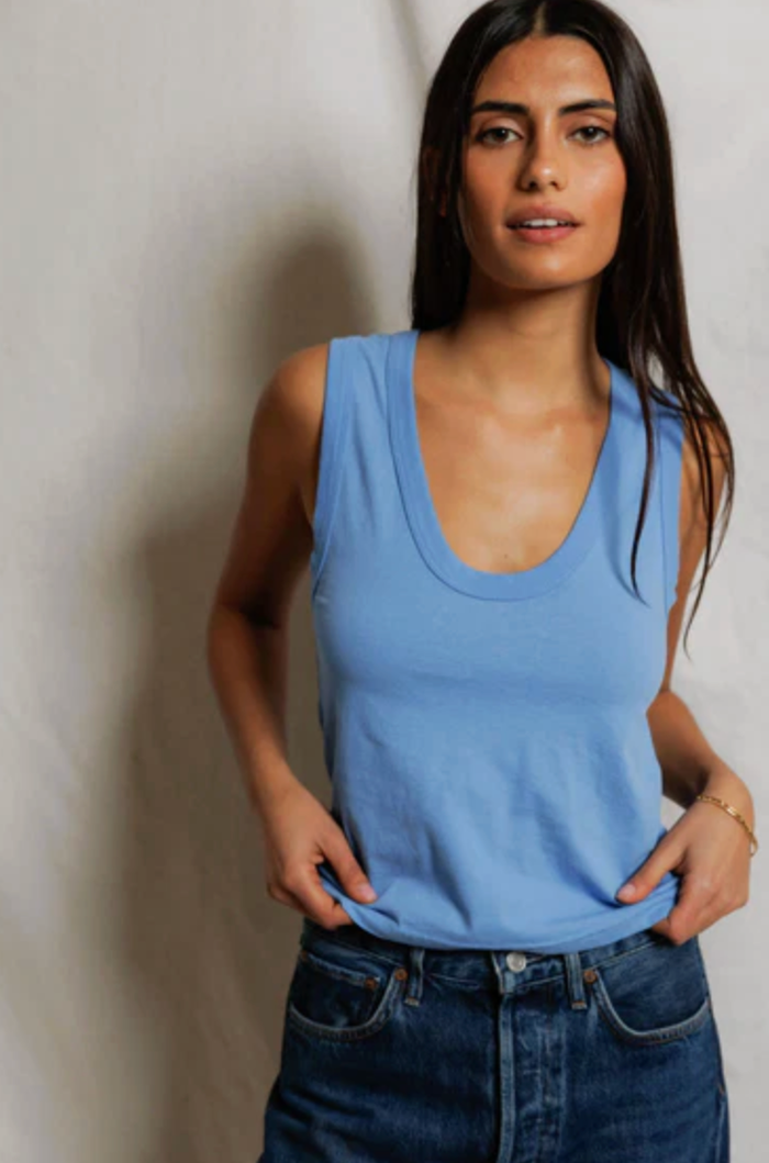perfectwhitetee Tank Khara Cotton Tank, Pacific Blue Soho-Boutique