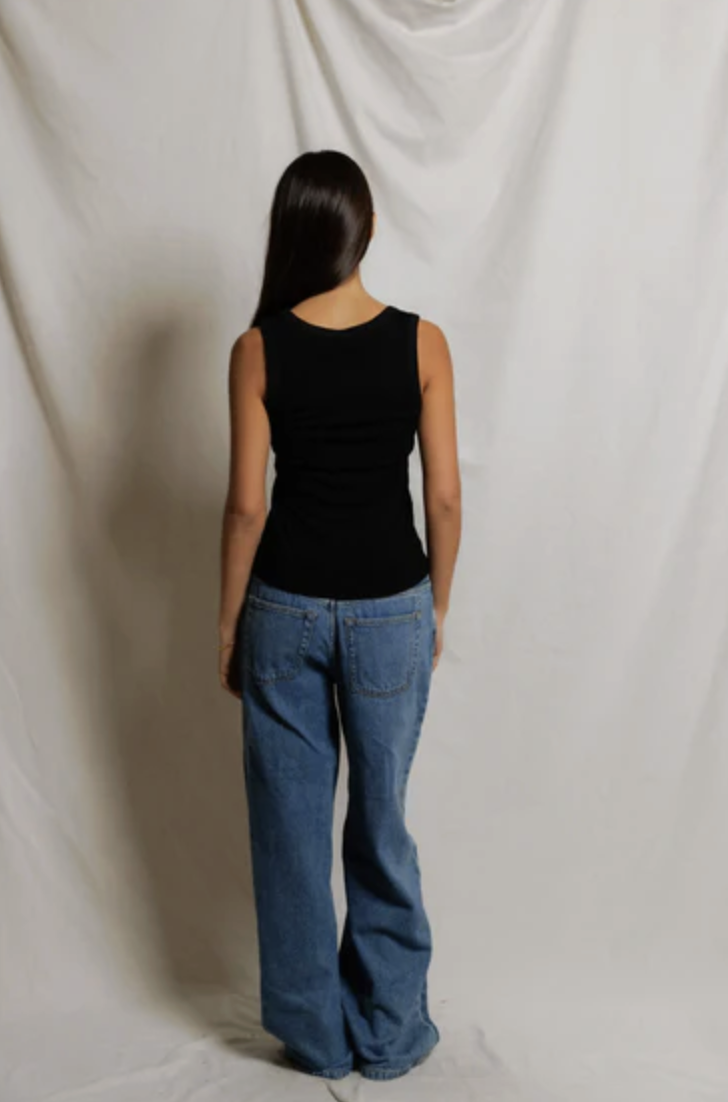 perfectwhitetee Tank Mallory Rib V Neck Tank, True Black Soho-Boutique