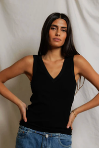 perfectwhitetee Tank Mallory Rib V Neck Tank, True Black Soho-Boutique