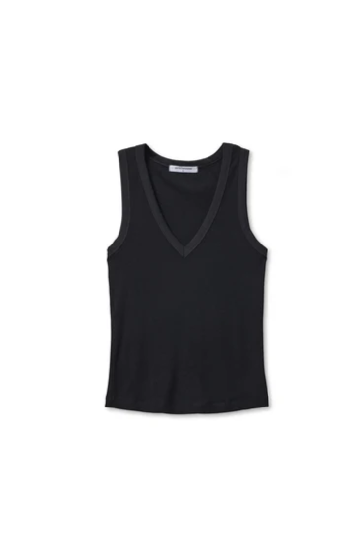 perfectwhitetee Tank Mallory Rib V Neck Tank, True Black Soho-Boutique