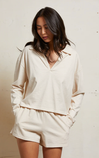 perfectwhitetee Top Alison Jersey Collared Shirt, Sugar Soho-Boutique