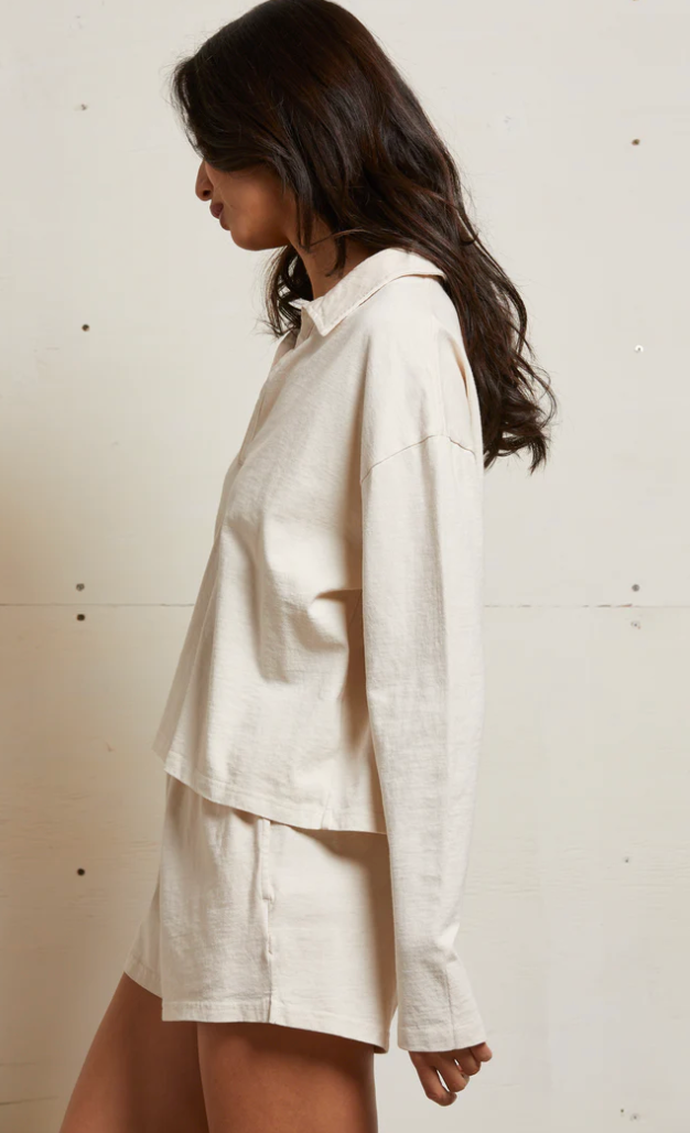 perfectwhitetee Top Alison Jersey Collared Shirt, Sugar Soho-Boutique