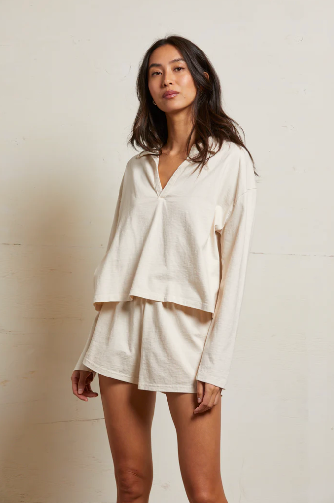 perfectwhitetee Top Alison Jersey Collared Shirt, Sugar Soho-Boutique