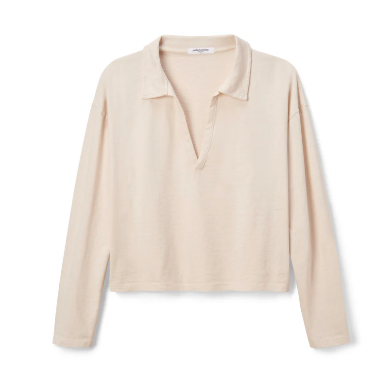 perfectwhitetee Top Alison Jersey Collared Shirt, Sugar Soho-Boutique