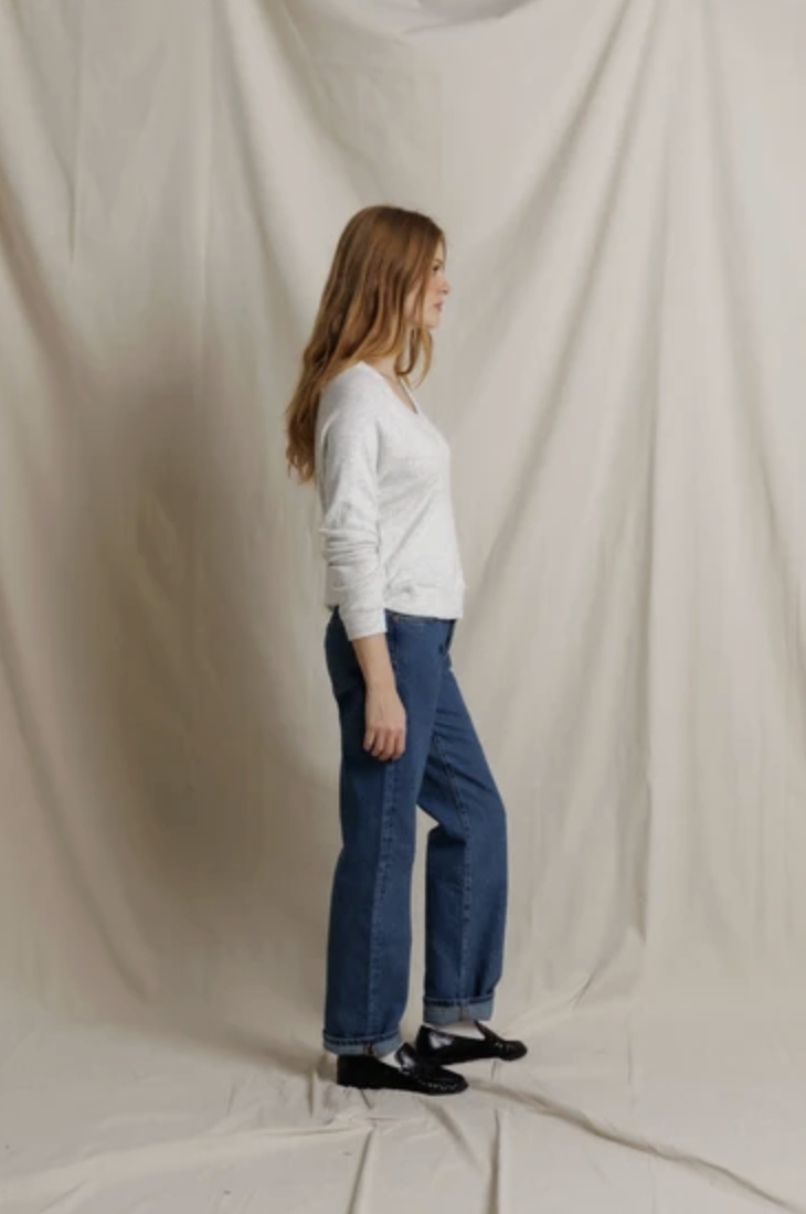 perfectwhitetee Top Brielle Brushed Cotton Mohair V Neck Long Sleeve, Ash Soho-Boutique