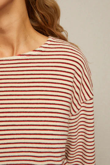 perfectwhitetee Top Cami Terry Stripe Long Sleeve, Poppy/Chocolate Soho-Boutique