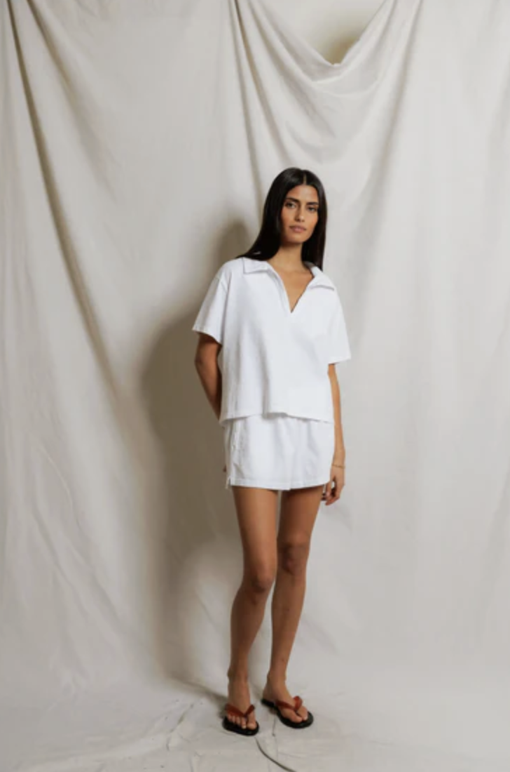 perfectwhitetee Top Charlie Tennessee Jersey Collar Shirt, White Soho-Boutique