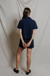 perfectwhitetee Top Charlie Tennessee Jersey Collar Short Sleeve, Navy Soho-Boutique