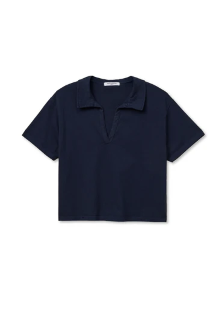perfectwhitetee Top Charlie Tennessee Jersey Collar Short Sleeve, Navy Soho-Boutique