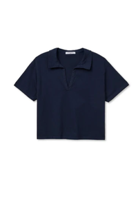 perfectwhitetee Top Charlie Tennessee Jersey Collar Short Sleeve, Navy Soho-Boutique