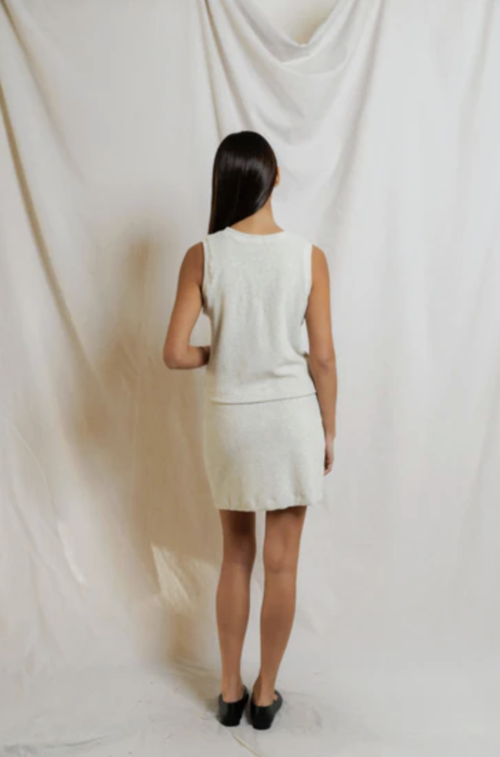 perfectwhitetee Top Ester Loop Terry Mock Neck Tank, Oatmeal Soho-Boutique