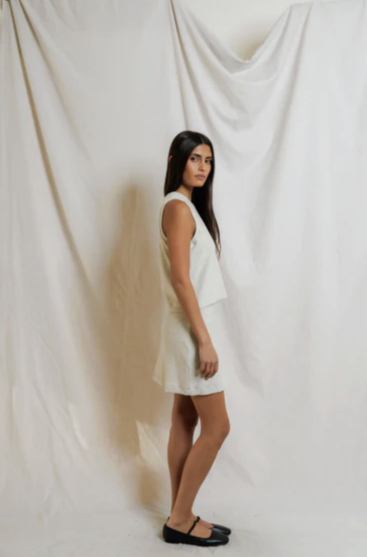 perfectwhitetee Top Ester Loop Terry Mock Neck Tank, Oatmeal Soho-Boutique