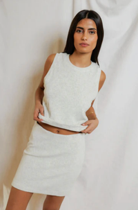perfectwhitetee Top Ester Loop Terry Mock Neck Tank, Oatmeal Soho-Boutique