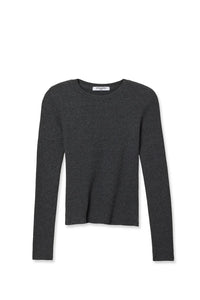 perfectwhitetee Top Jolie Sweater Rib L/S Crew, Charcoal Soho-Boutique