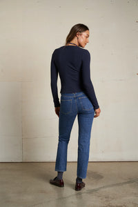 perfectwhitetee Top Jolie Sweater Rib L/S Crew, Navy Soho-Boutique