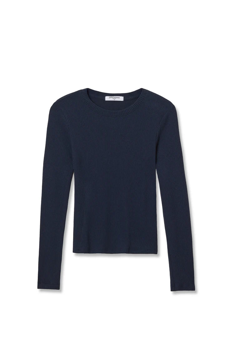 perfectwhitetee Top Jolie Sweater Rib L/S Crew, Navy Soho-Boutique