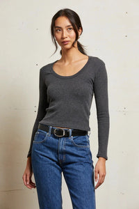 perfectwhitetee Top Josie Sweater Rib Top, Charcoal Soho-Boutique
