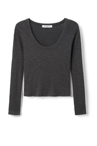 perfectwhitetee Top Josie Sweater Rib Top, Charcoal Soho-Boutique