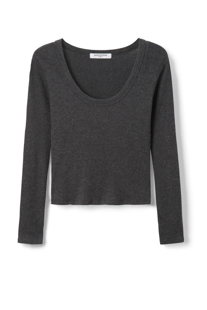 perfectwhitetee Top Josie Sweater Rib Top, Charcoal Soho-Boutique