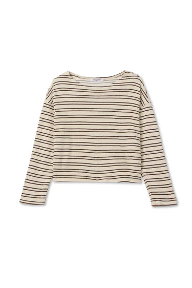 perfectwhitetee Top Keri Stripe Long Sleeve Top, Natural/Chocolate Soho-Boutique