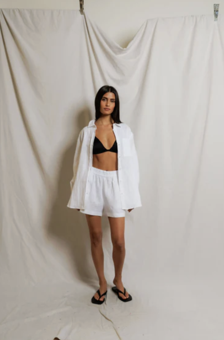 perfectwhitetee Top Lorelai Linen Oversized Button Down, White Soho-Boutique