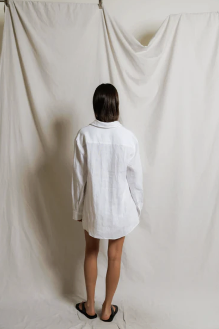 perfectwhitetee Top Lorelai Linen Oversized Button Down, White Soho-Boutique