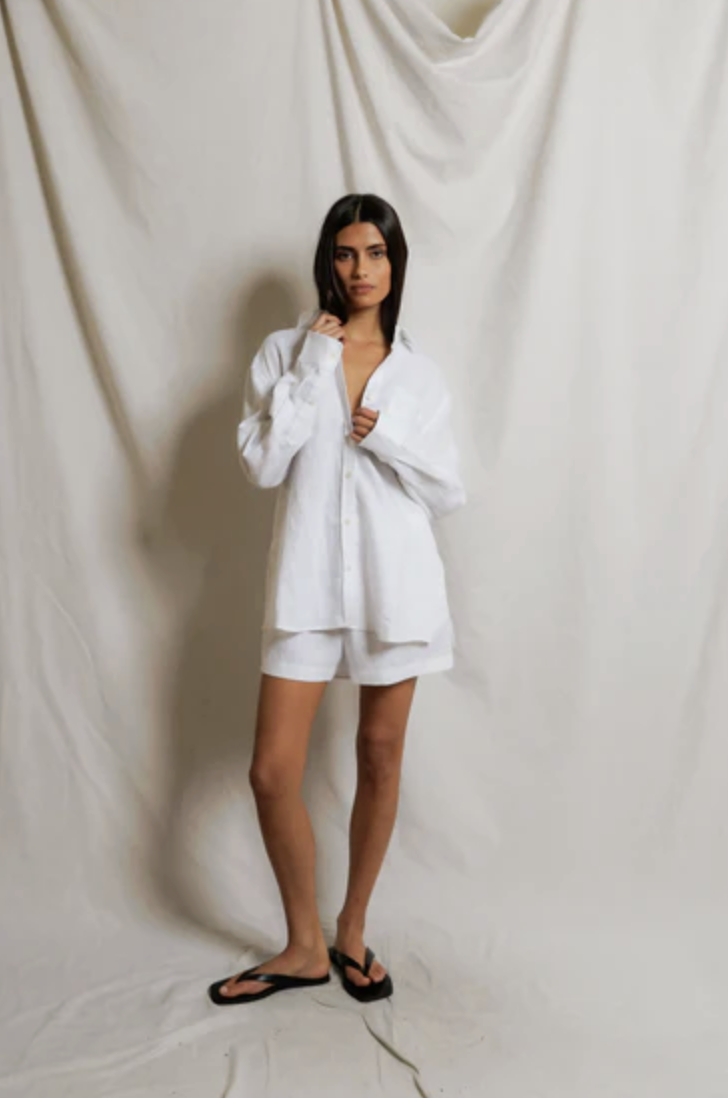 perfectwhitetee Top Lorelai Linen Oversized Button Down, White Soho-Boutique