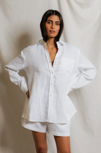 perfectwhitetee Top Lorelai Linen Oversized Button Down, White Soho-Boutique