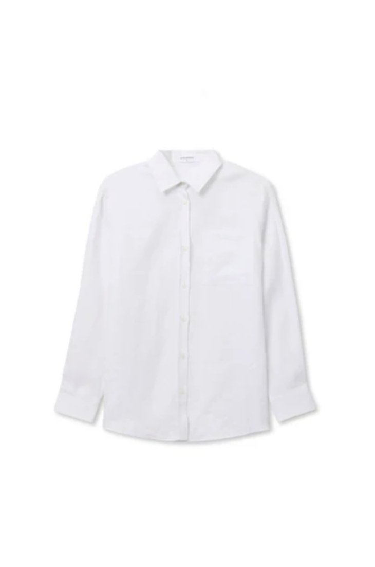 perfectwhitetee Top Lorelai Linen Oversized Button Down, White Soho-Boutique